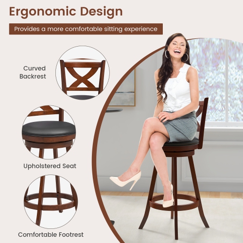 Gymax Swivel Bar Stools Set of 4 30 Inch Bar Height Chairs w/ High Backrest Espresso