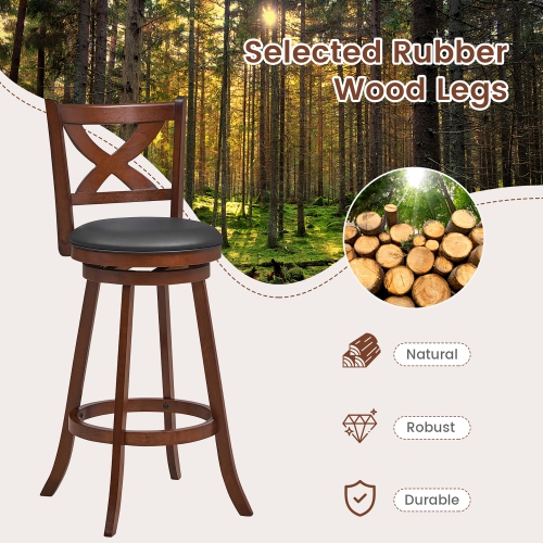 Gymax Swivel Bar Stools Set of 4 30 Inch Bar Height Chairs w/ High Backrest Espresso