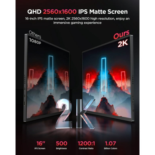 Refurbished Excellent UPERFECT 120HZ Gaming Monitor 16" 2K QHD Laptop Monitor for PS5, Xbox, Nintendo Switch, HDR FreeSync