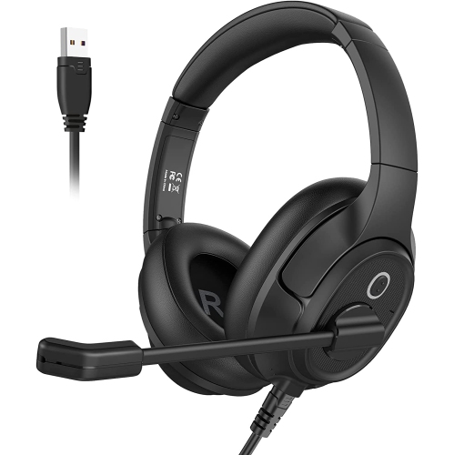 EKSA Headset with Microphone for PC, Noise Canceling Over-Ear Headphones for Laptop, USB Headset for Computer, Comfort Wired Headset with Busy Light,