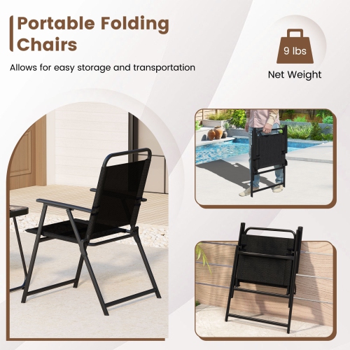 Gymax 3-Piece Patio Furniture Set Folding Fabric Chairs & Marble-Like Top Coffee Table