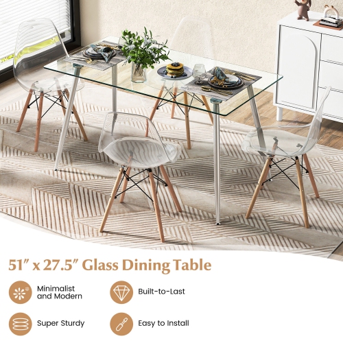 Gymax Modern Glass Dining Table Rectangular Dining Room Table W/Metal Legs For Kitchen