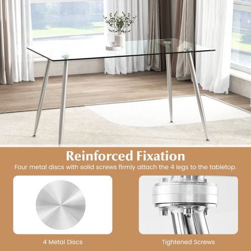Gymax Modern Glass Dining Table Rectangular Dining Room Table W/Metal Legs For Kitchen