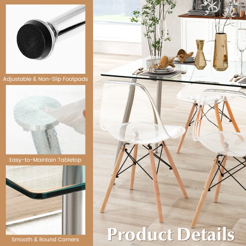 Gymax Modern Glass Dining Table Rectangular Dining Room Table W/Metal Legs For Kitchen