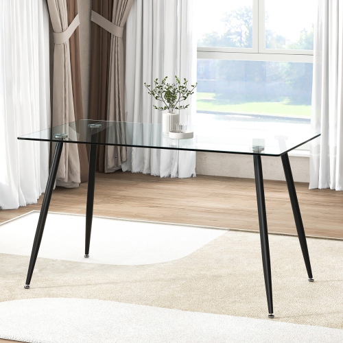 Gymax Modern Glass Dining Table Rectangular Dining Room Table W/Metal Legs For Kitchen
