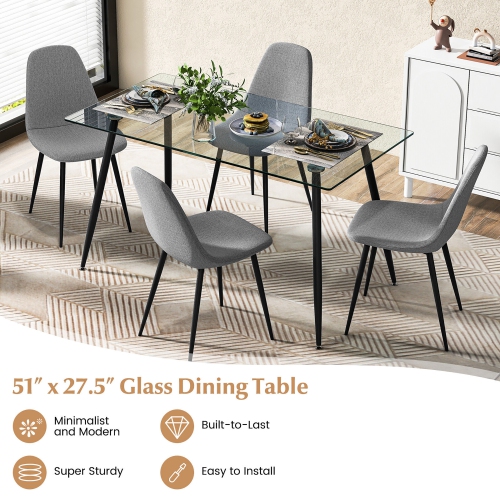 Gymax Modern Glass Dining Table Rectangular Dining Room Table W/Metal Legs For Kitchen
