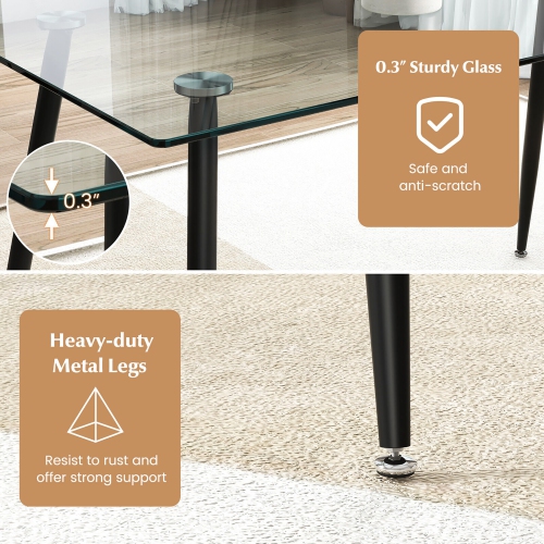 Gymax Modern Glass Dining Table Rectangular Dining Room Table W/Metal Legs For Kitchen