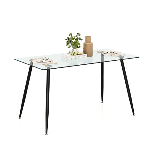 Gymax Modern Glass Dining Table Rectangular Dining Room Table W/Metal Legs For Kitchen