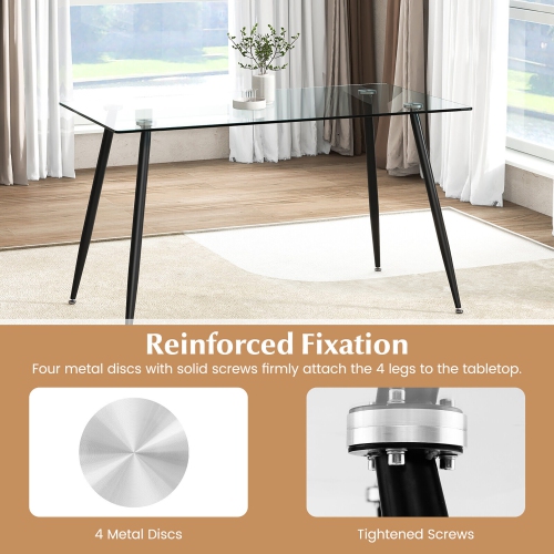 Gymax Modern Glass Dining Table Rectangular Dining Room Table W/Metal Legs For Kitchen