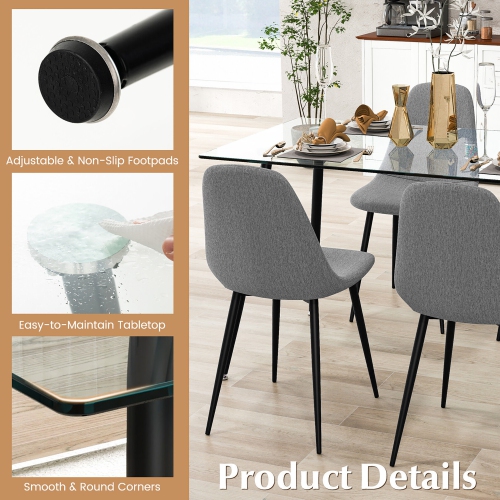 Gymax Modern Glass Dining Table Rectangular Dining Room Table W/Metal Legs For Kitchen