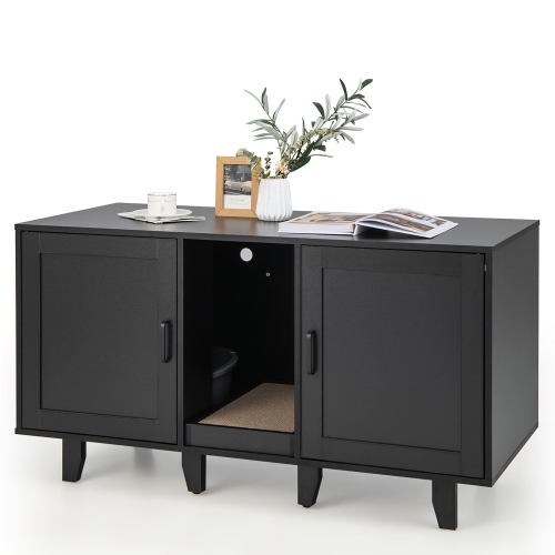 Gymax Cat Litter Box Enclosure TV Stand Cabinet Hidden Cat House Washroom W/ 2 Doors