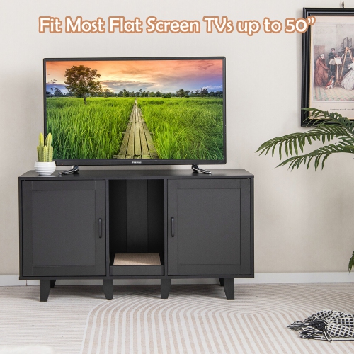 Gymax Cat Litter Box Enclosure TV Stand Cabinet Hidden Cat House Washroom W/ 2 Doors
