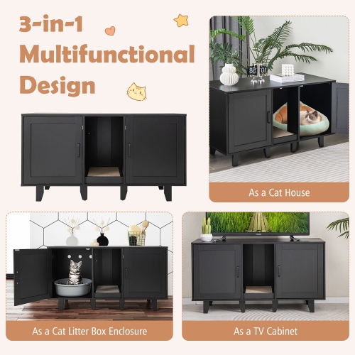 Gymax Cat Litter Box Enclosure TV Stand Cabinet Hidden Cat House Washroom W/ 2 Doors