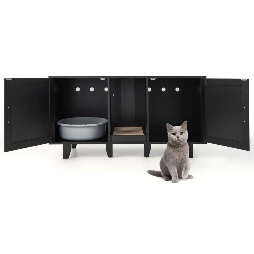 Gymax Cat Litter Box Enclosure TV Stand Cabinet Hidden Cat House Washroom W/ 2 Doors