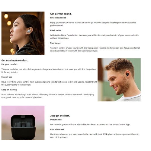 Écouteurs boutons sans fil autonomes CX plus de Sennheiser - Noir - remis à neuf