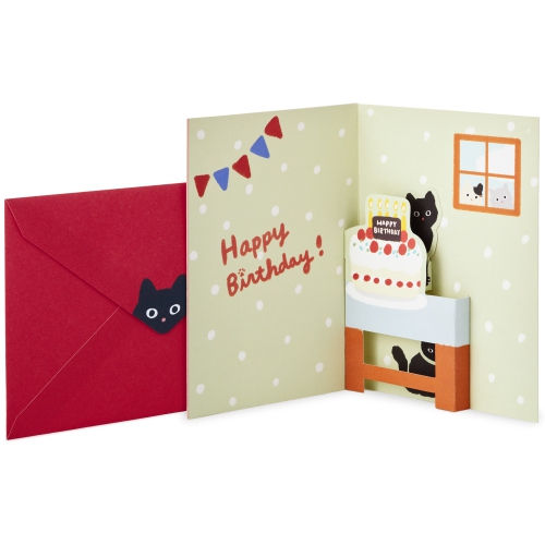 HALLMARK  Pop Up Birthday Card (Cat And Friend With Birthday Cake)