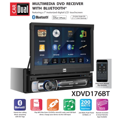 Deux lecteurs DVD intégrés pour tableau de bord à simple DIN Xdvd176Bt 7  avec écran tactile Bluetooth