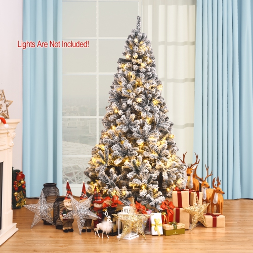 Gymax 6ft Snow Flocked Hinged Artificial Christmas Tree Unlit Holiday Decor