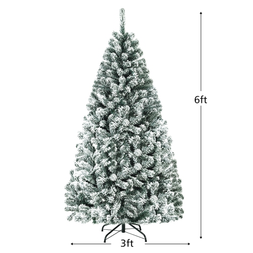 Gymax 6ft Snow Flocked Hinged Artificial Christmas Tree Unlit Holiday Decor