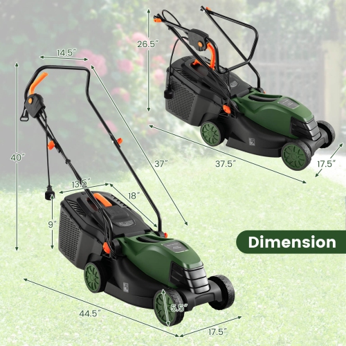 Costway Electric Corded Lawn Mower 10/12-AMP 13/14-Inch Walk-Behind Lawnmower with Collection Box