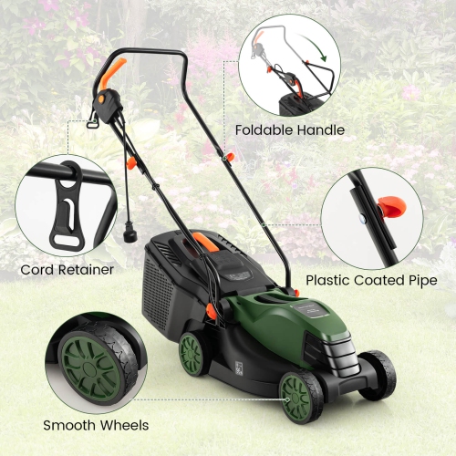 Costway Electric Corded Lawn Mower 10/12-AMP 13/14-Inch Walk-Behind Lawnmower with Collection Box