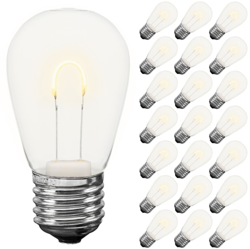 NOVELTY LIGHTS LLC  Novelty Lights 25 Pack S14 Led Plastic Flex Filament Outdoor Patio Globe Replacement Bulbs, Warm White, Dimmable, E26 Medium Base
