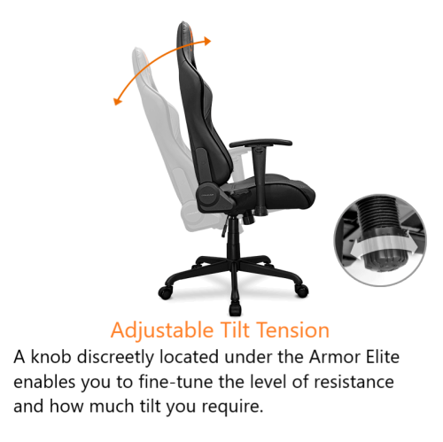 Fauteuil de jeu de bureau Armor Elite de Cougar – Dossier inclinable ergonomique en cuir PVC respirant haut de gamme avec appuie-tête et coussins