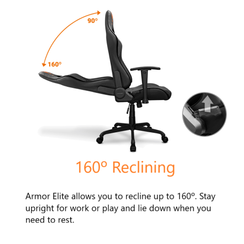 Fauteuil de jeu de bureau Armor Elite de Cougar – Dossier inclinable ergonomique en cuir PVC respirant haut de gamme avec appuie-tête et coussins