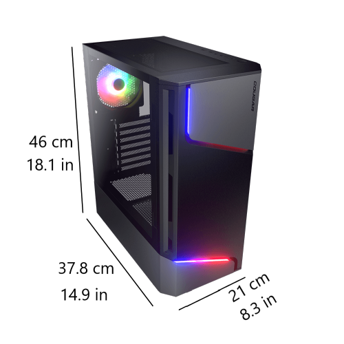 Cougar MX360 RGB Mini Tower ATX Computer Case, Tempered Glass Side Panel, 1x 120mm ARGB Fan Pre-Installed, Black