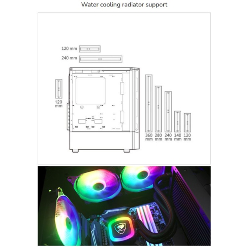 Cougar MX360 RGB Mini Tower ATX Computer Case, Tempered Glass Side Panel, 1x 120mm ARGB Fan Pre-Installed, Black
