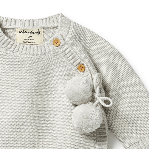 Gilet kimono en tricot ottoman Wilson + Frenchy avec cravate pompon - mélange gris