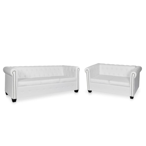 VIDAXL  Chesterfield Sofa Set 2-Seater And 3-Seater White Faux Leather