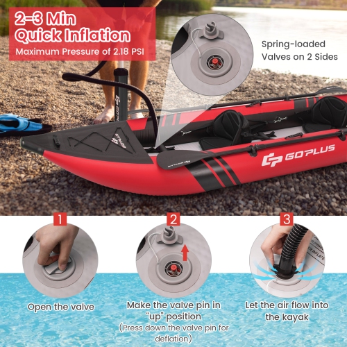 Kayak gonflable portatif pour 2 personnes avec siège rembourré en aluminium Oars EVA de Goplus