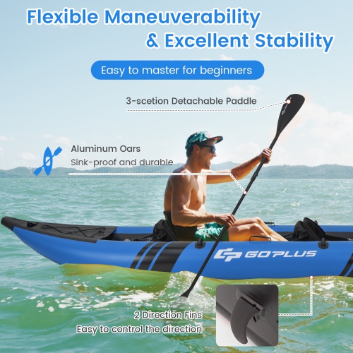 Kayak gonflable portatif pour 2 personnes avec siège rembourré en aluminium Oars EVA de Goplus