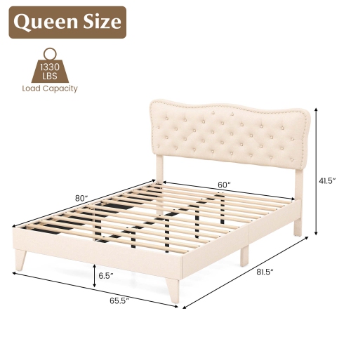 Costway Upholstered Platform Bed Frame Button-Tufted Headboard Mattress Foundation