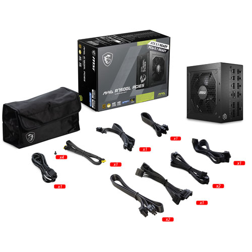 MSI MAG A750GL PCIE 5 80 Plus Gold 750W Fully Modular 12VHPWR Cable ATX 3.0 Power Supply
