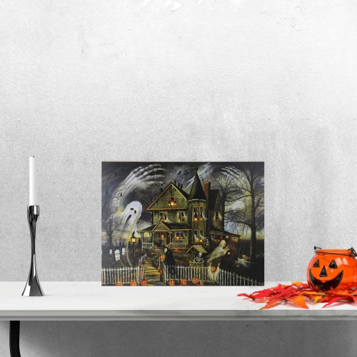 LED Lighted Creepy Haunted House Halloween Canvas Wall Art - 11.75" x 15.75"