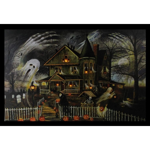 LED Lighted Creepy Haunted House Halloween Canvas Wall Art - 11.75" x 15.75"
