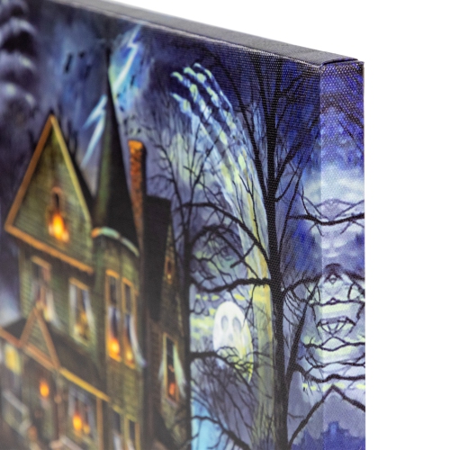 LED Lighted Creepy Haunted House Halloween Canvas Wall Art - 11.75" x 15.75"