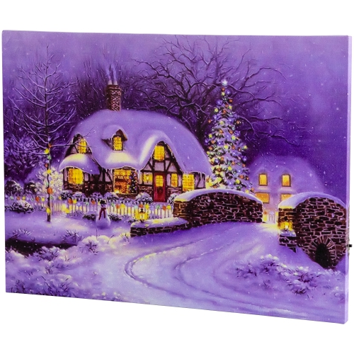 NORTHLIGHT  Fiber Optic And Led Lighted Snowy Christmas House Canvas Wall Art 12" X 15.75"