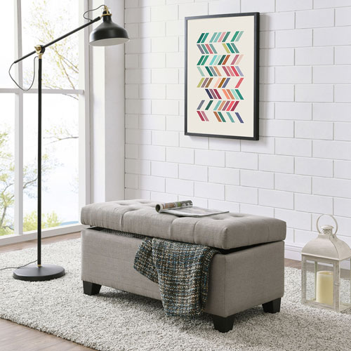 Contemporary Fabric Storage Bench Ottoman - Light Grey