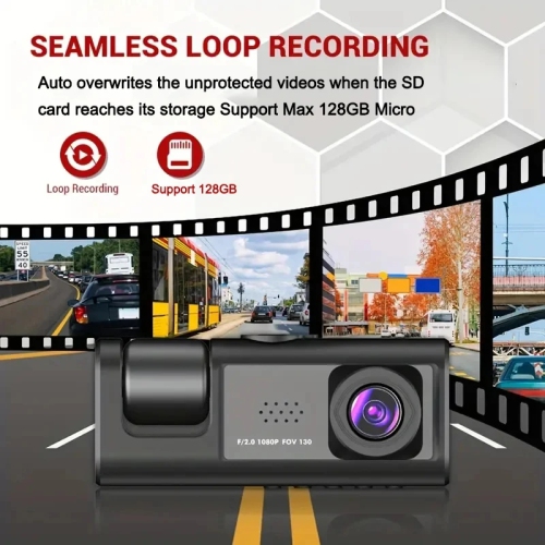 2025 New Version 3 Channel Dash Cam for Cars 1080P Video Recorder Rear View Camera for Vehicle Car DVR Black Box WITH 16GB SD CARD