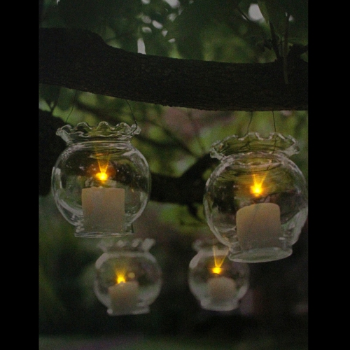 LED Lighted Hanging Garden Glass Flickering Candles Canvas Wall Art - 15.75" x 12"