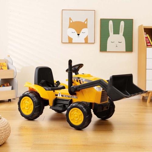 Tracteur bulldozer électrique téléguidé avec lumière et musique pour enfants 12&nbsp;V Ride On excavatrice de Costway