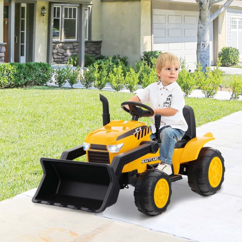 Tracteur bulldozer électrique téléguidé avec lumière et musique pour enfants 12&nbsp;V Ride On excavatrice de Costway