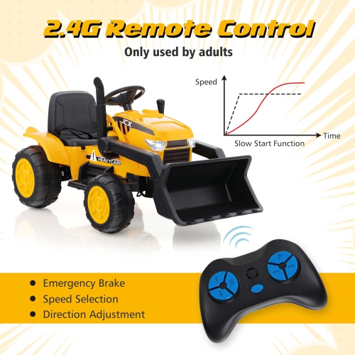 Tracteur bulldozer électrique téléguidé avec lumière et musique pour enfants 12&nbsp;V Ride On excavatrice de Costway