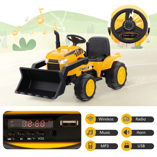 Tracteur bulldozer électrique téléguidé avec lumière et musique pour enfants 12&nbsp;V Ride On excavatrice de Costway