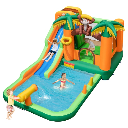 Image 1 of 9.. Gymax Inflatable Water Slide Park Monkey Bounce House Splash Pool without Blower