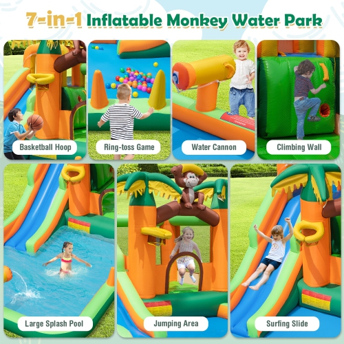 Gymax Inflatable Water Slide Park Monkey Bounce House Splash Pool without Blower