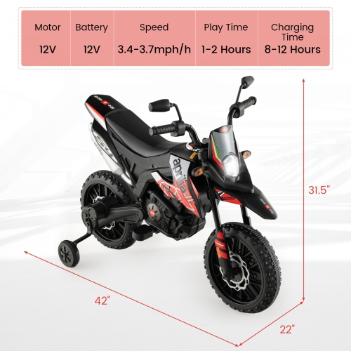Vélo tout-terrain électrique pour enfants Aprilia de Costway 12 V sous licence avec lumière et musique